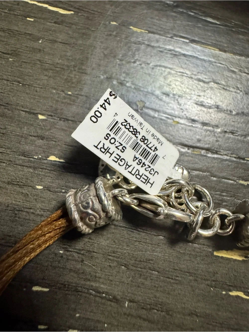 Brighton Silver Heart Accent Brown Cord Bracelet
